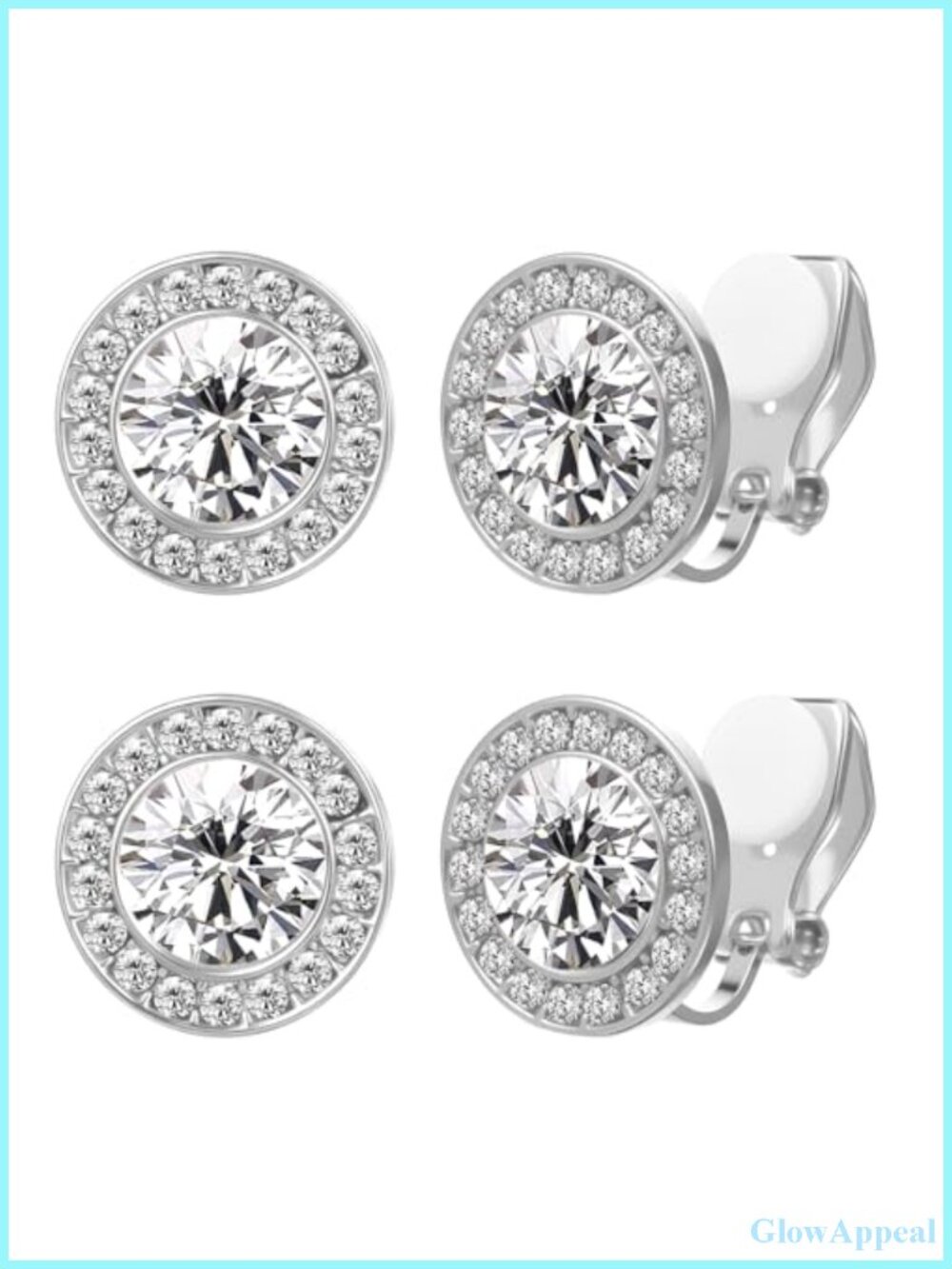 Clip On Dance Earrings Cubic Zirconia Crystal Halo Stud Rhinestone Ear Clips